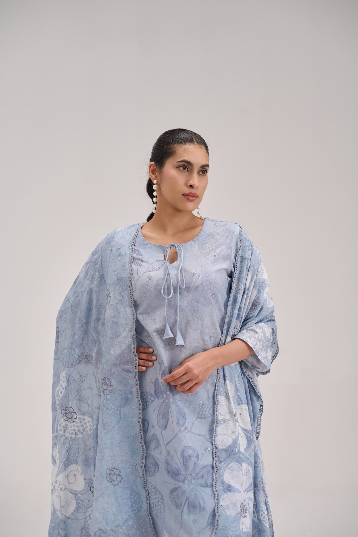 Gitanjali - Sky Grey Cotton Cambric Suit Set