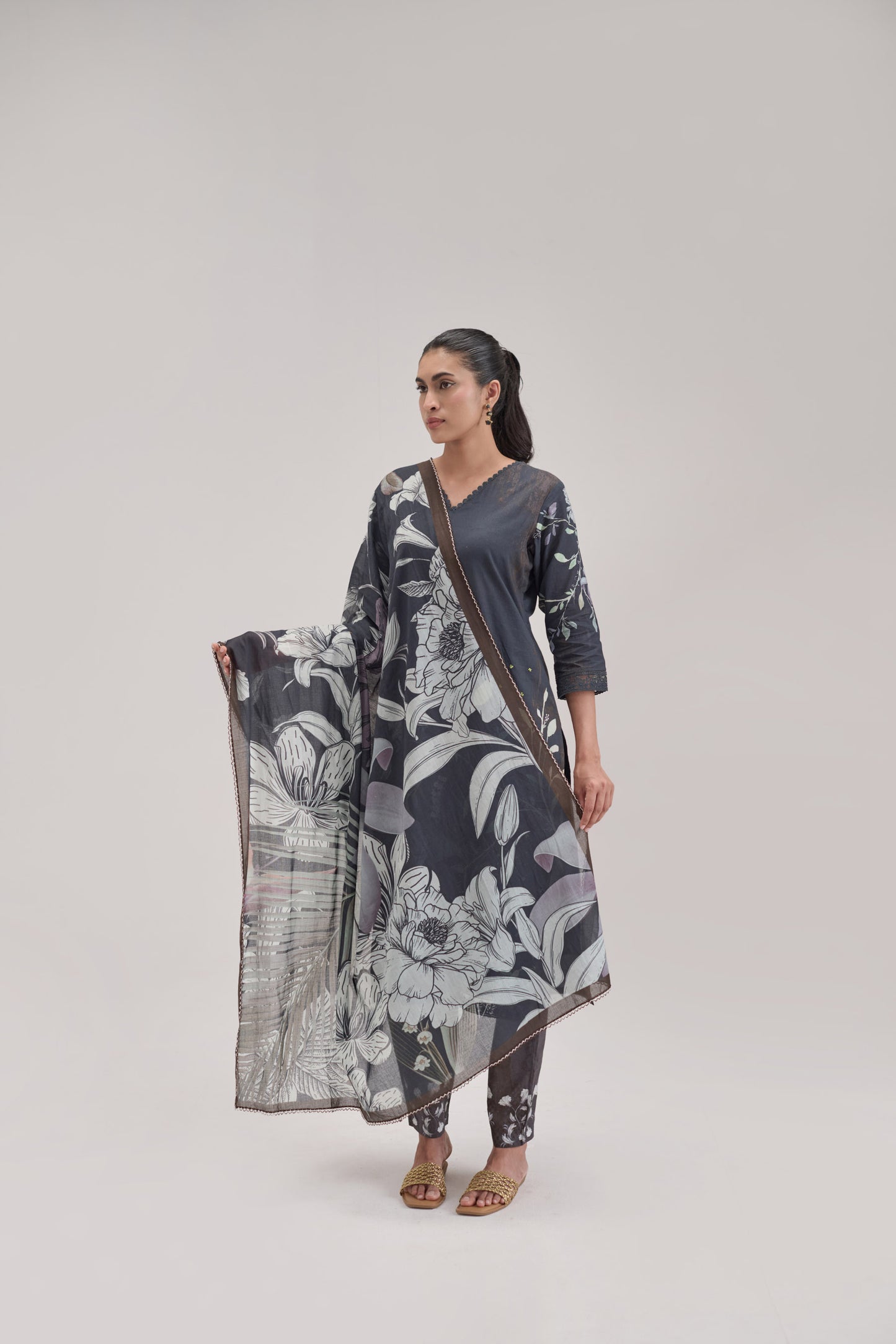 Gitanjali - Black Cotton Cambric Kurta Set