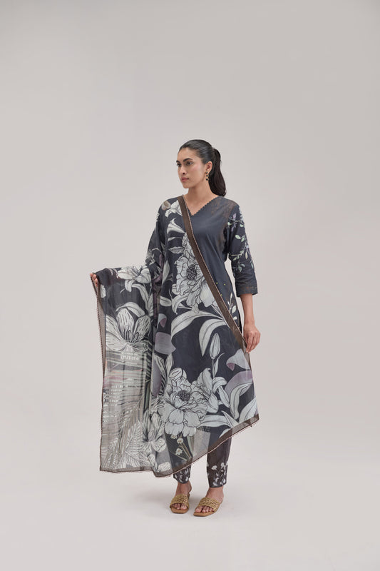 Gitanjali - Black Cotton Cambric Kurta Set