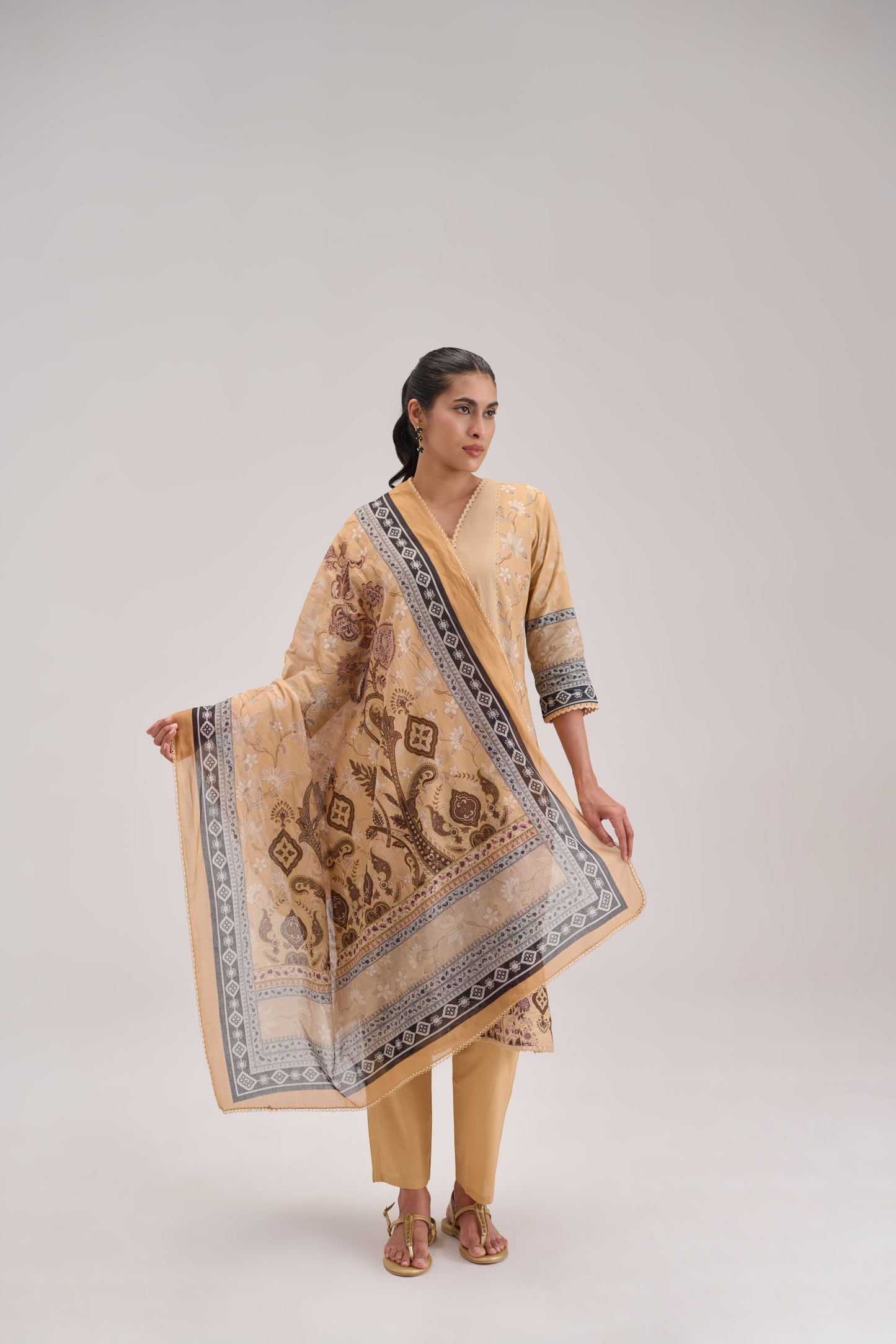 Gitanjali - Honey Beige Cotton Cambric Kurta Set