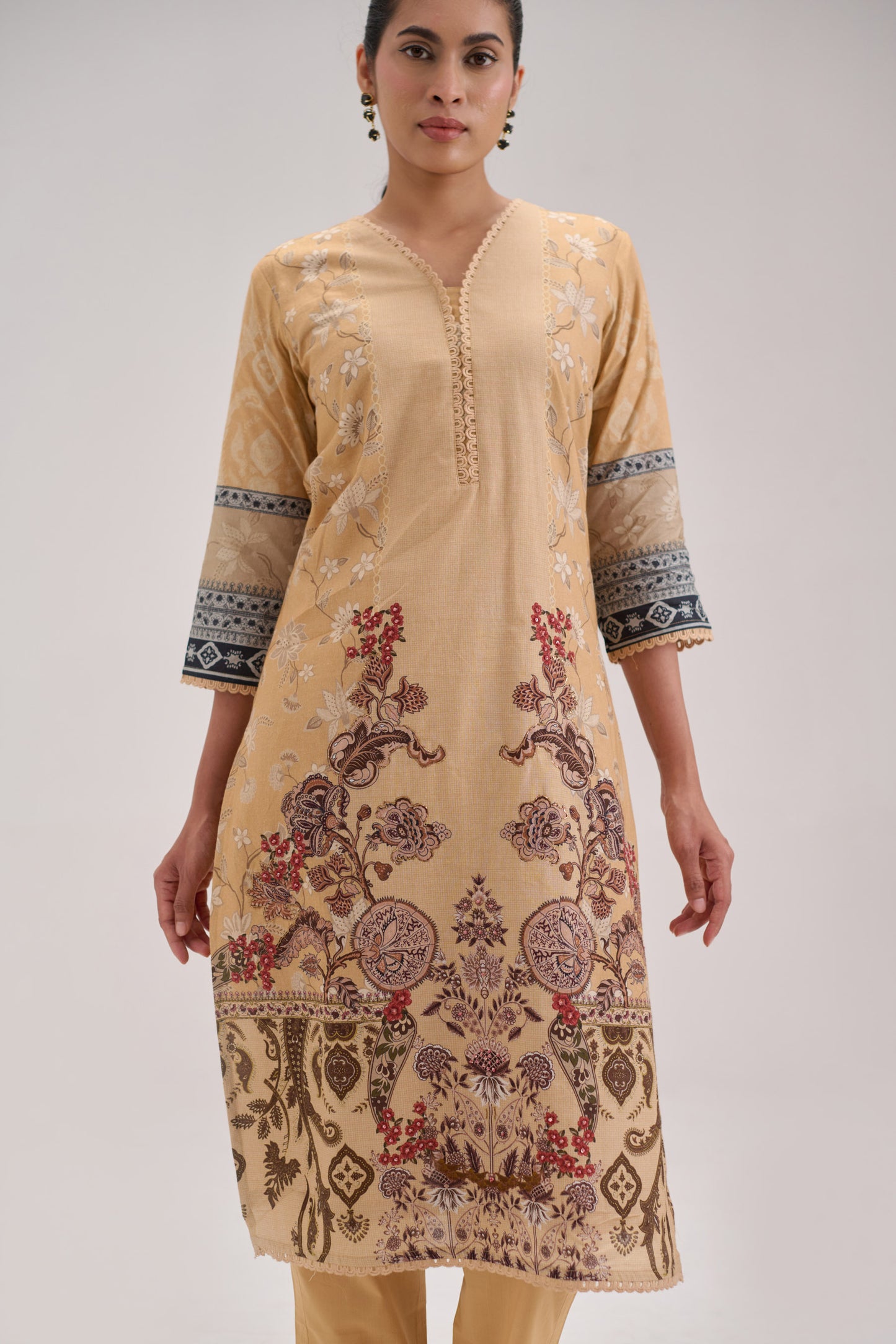 Gitanjali - Honey Beige Cotton Cambric Kurta Set