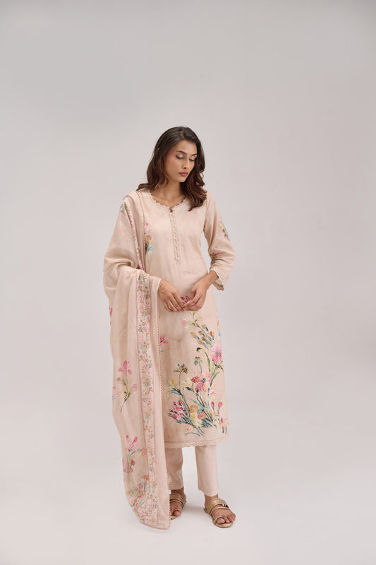 Gitanjali - Soft Beige Cotton Cambric Kurta Set