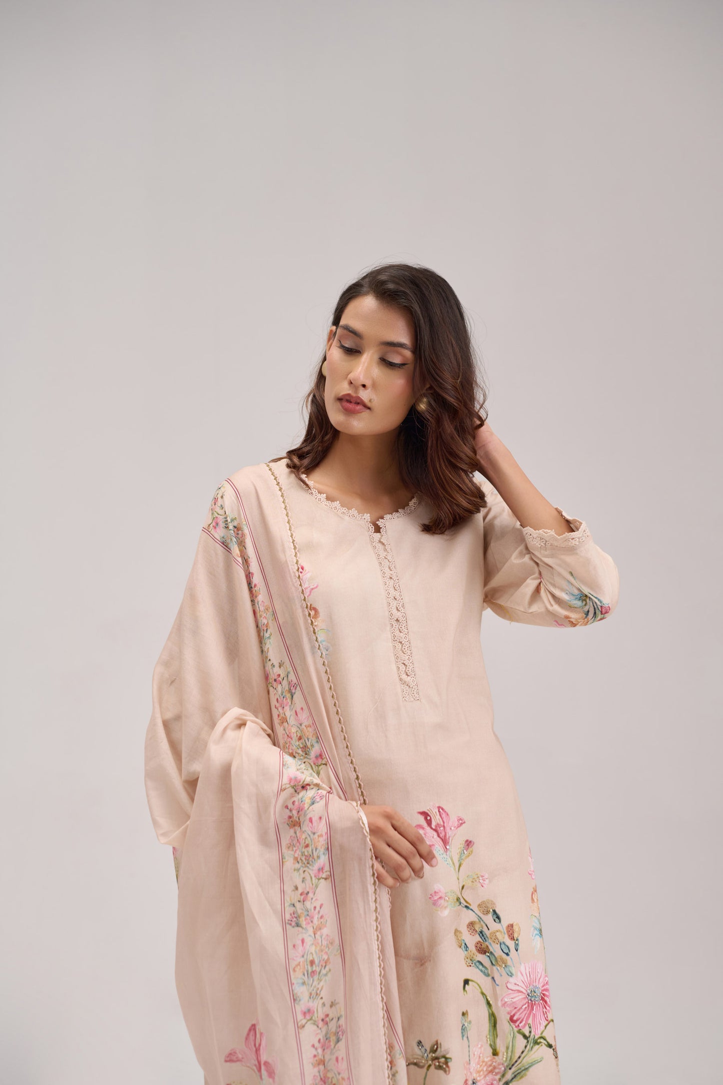 Gitanjali - Soft Beige Cotton Cambric Kurta Set