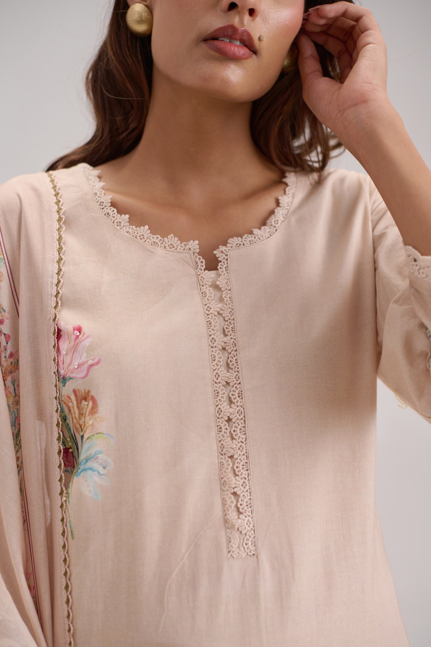 Gitanjali - Soft Beige Cotton Cambric Kurta Set