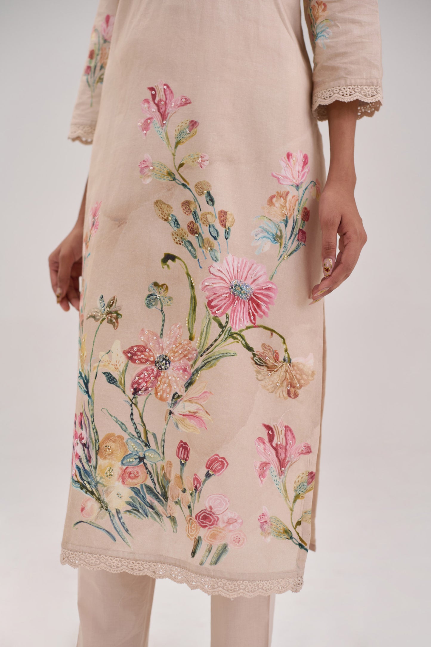Gitanjali - Soft Beige Cotton Cambric Kurta Set