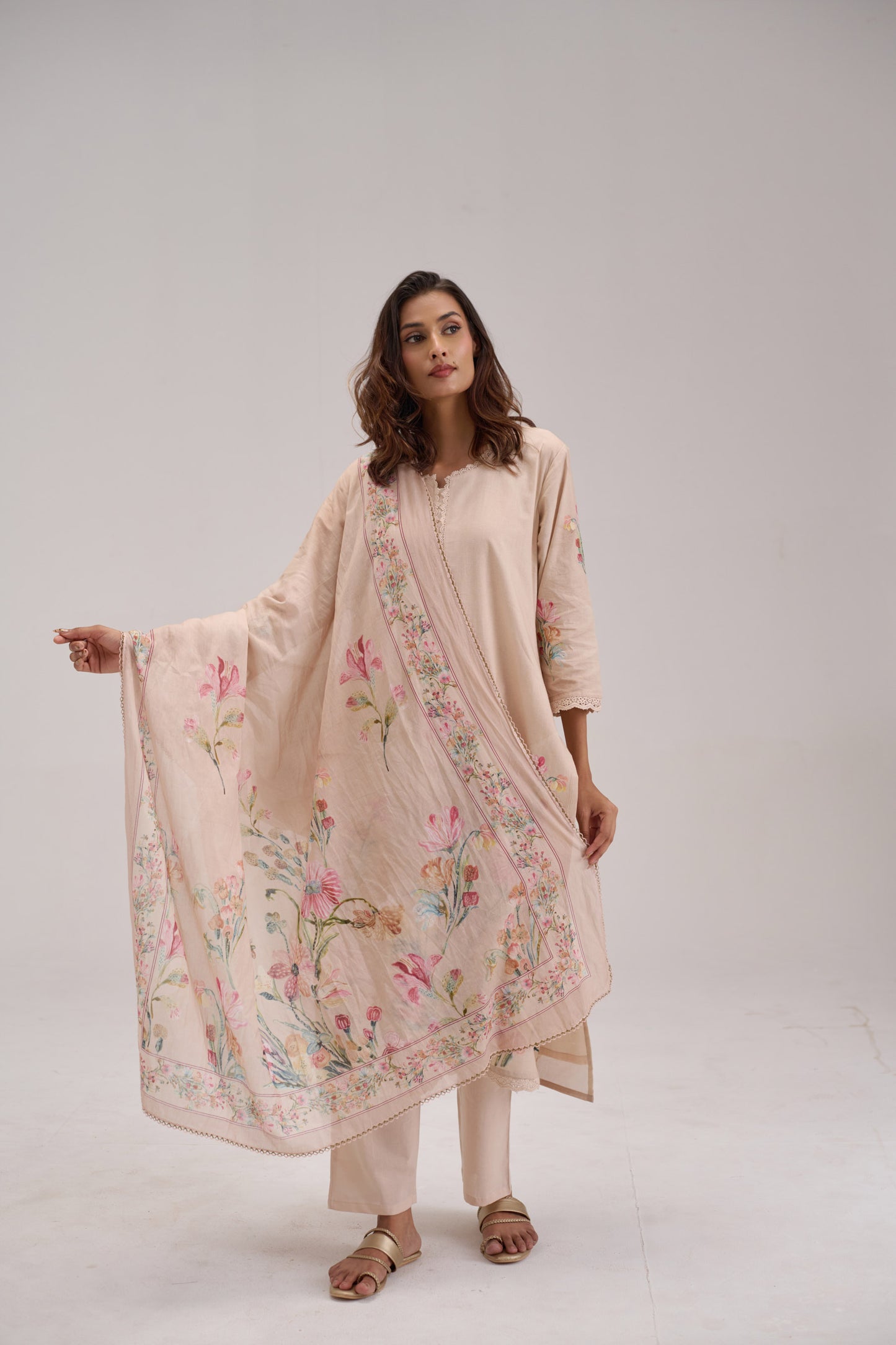 Gitanjali - Soft Beige Cotton Cambric Kurta Set