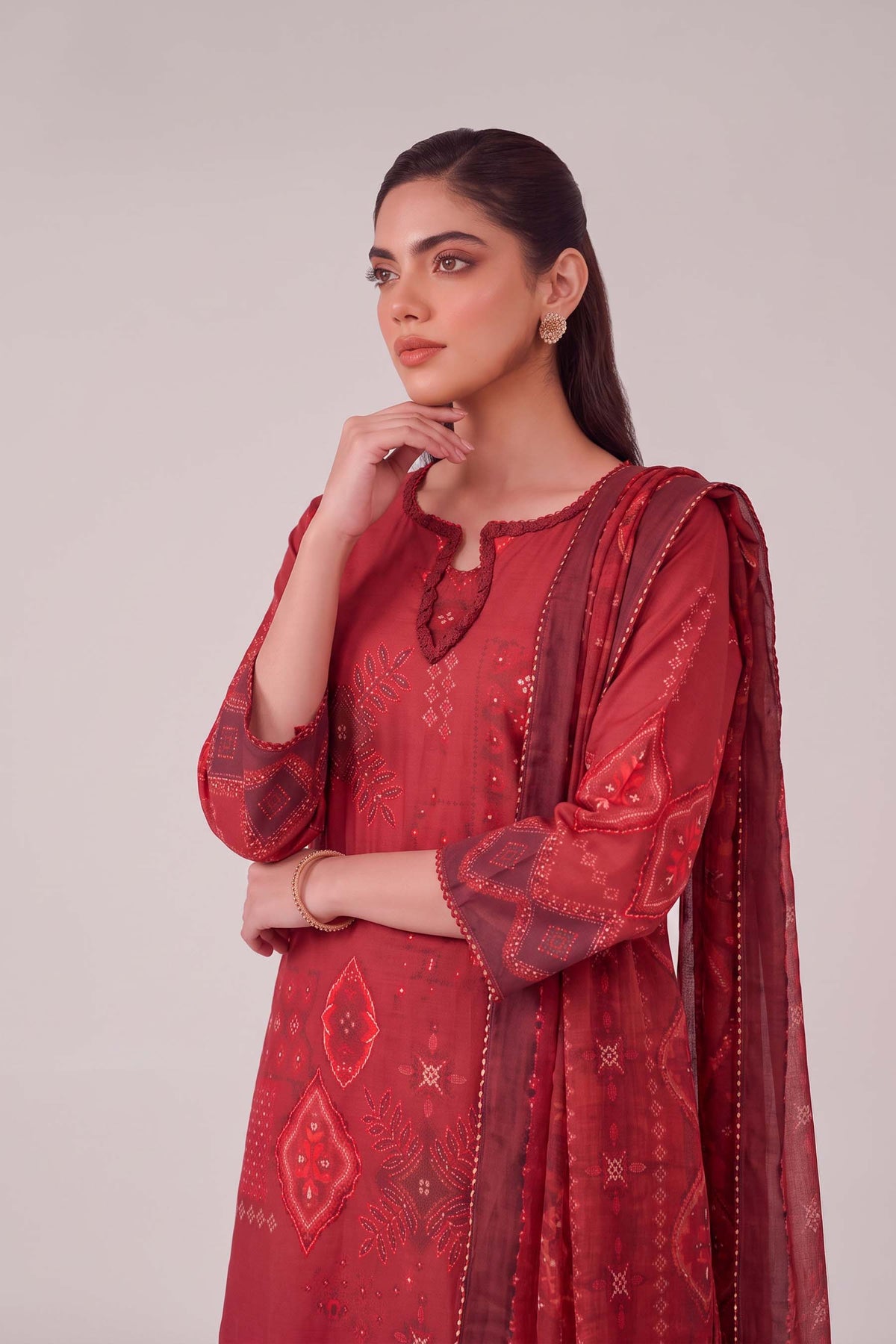 Madhuban - Cherry Red Cotton Cambric Kurta Set