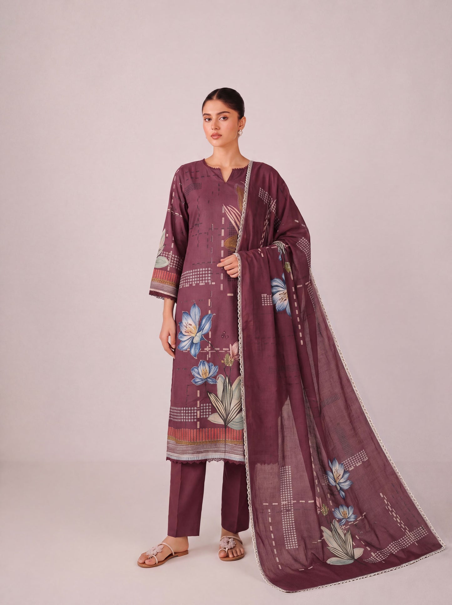 Madhuban - Maroon Cottom Cambric Kurta Set