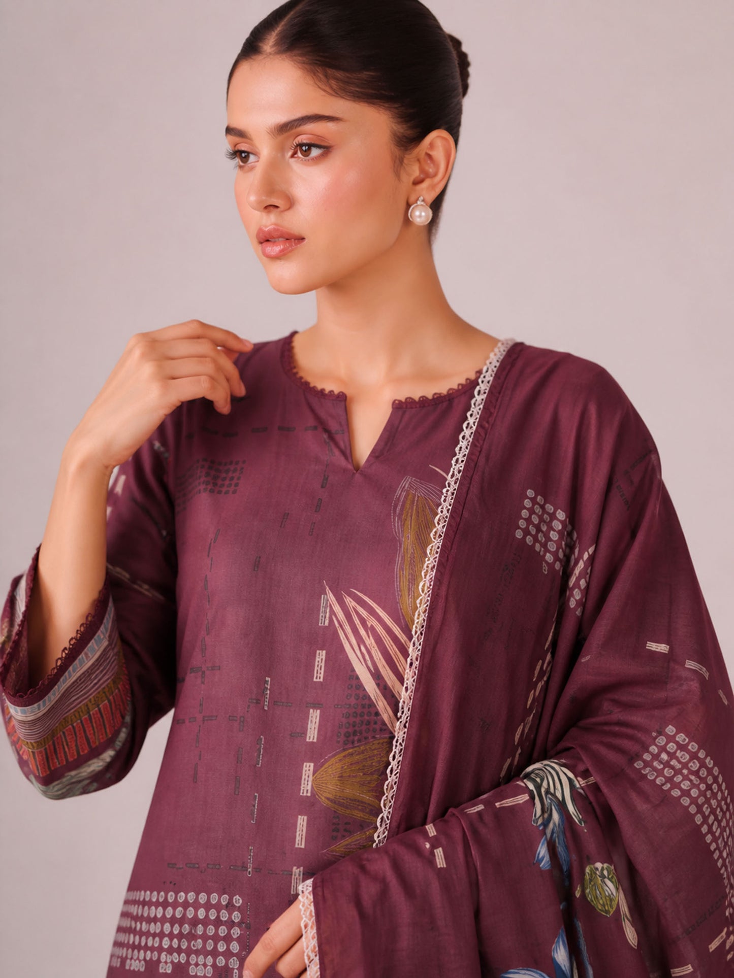 Madhuban - Maroon Cottom Cambric Kurta Set