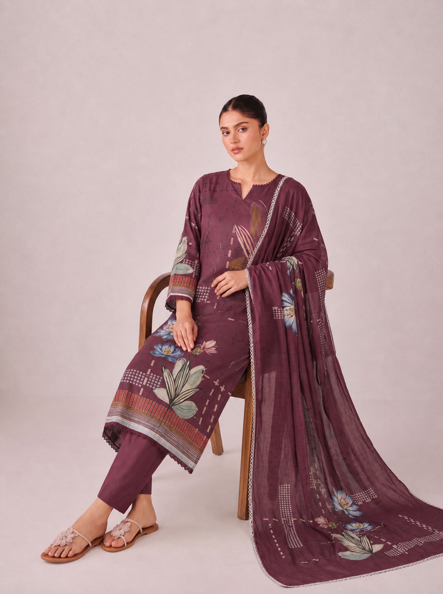 Madhuban - Maroon Cottom Cambric Kurta Set