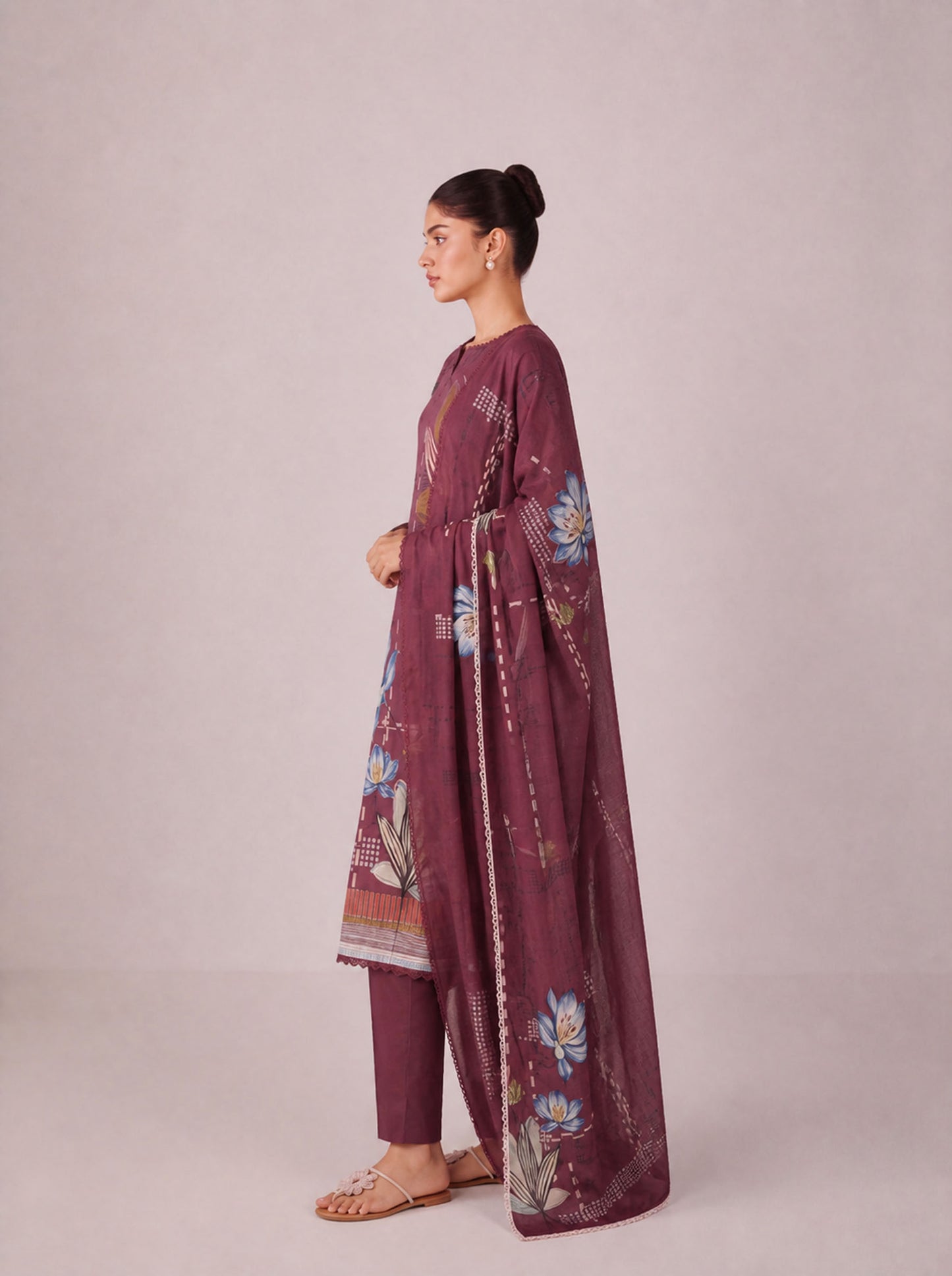 Madhuban - Maroon Cottom Cambric Kurta Set