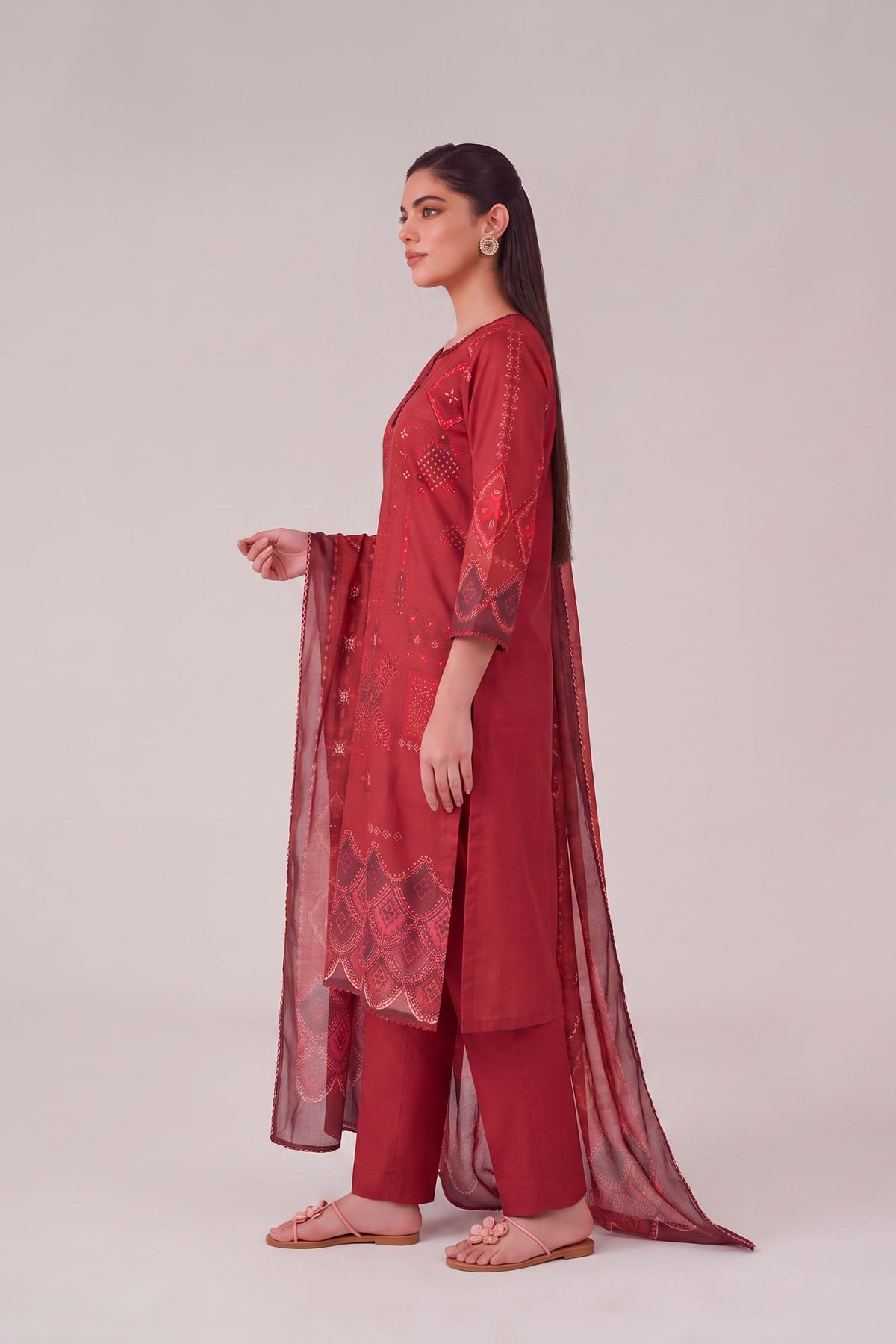 Madhuban - Cherry Red Cotton Cambric Kurta Set