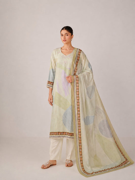 Pankhuri - Pastel Yellow Cotton Cambric Kurta Set