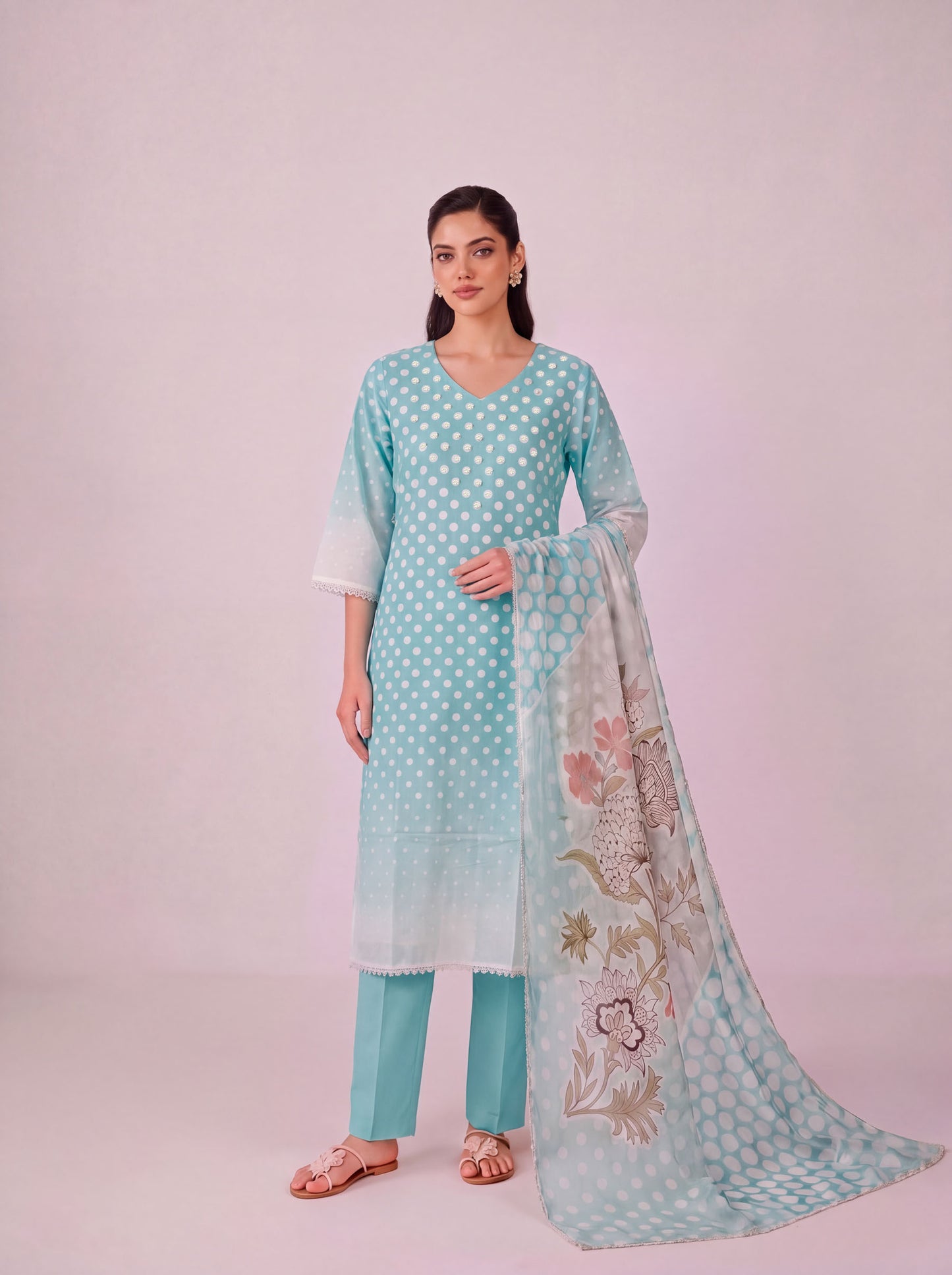 Pankhuri - Pale Blue Cotton Cambric Kurta Set
