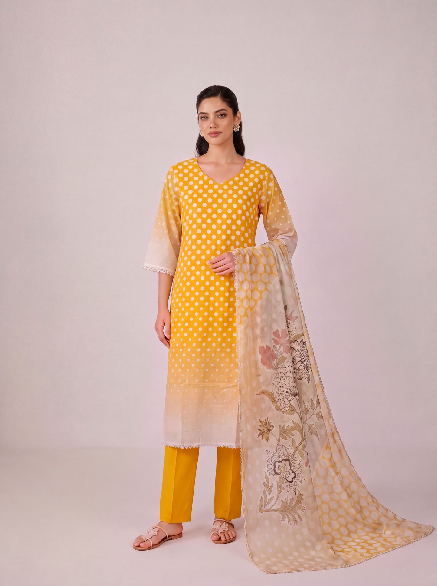 Pankhuri - Bright Yellow Cotton Cambric Kurta Set