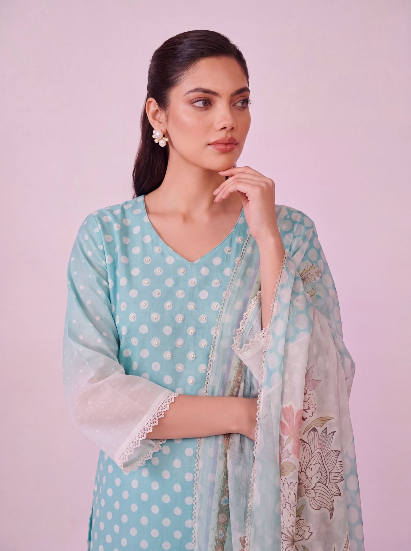 Pankhuri - Pale Blue Cotton Cambric Kurta Set