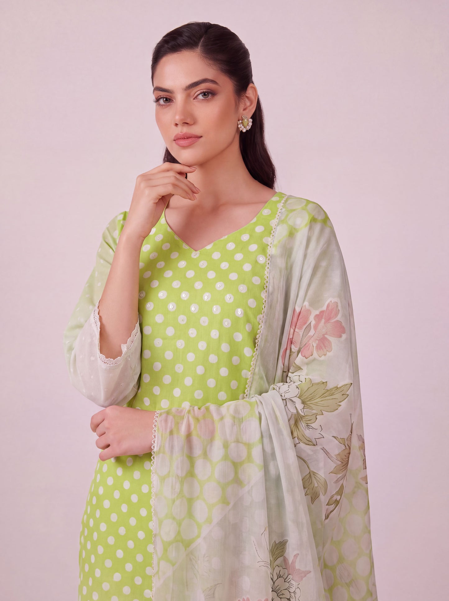 Pankhuri - Pea Green Cotton Cambric Kurta Set