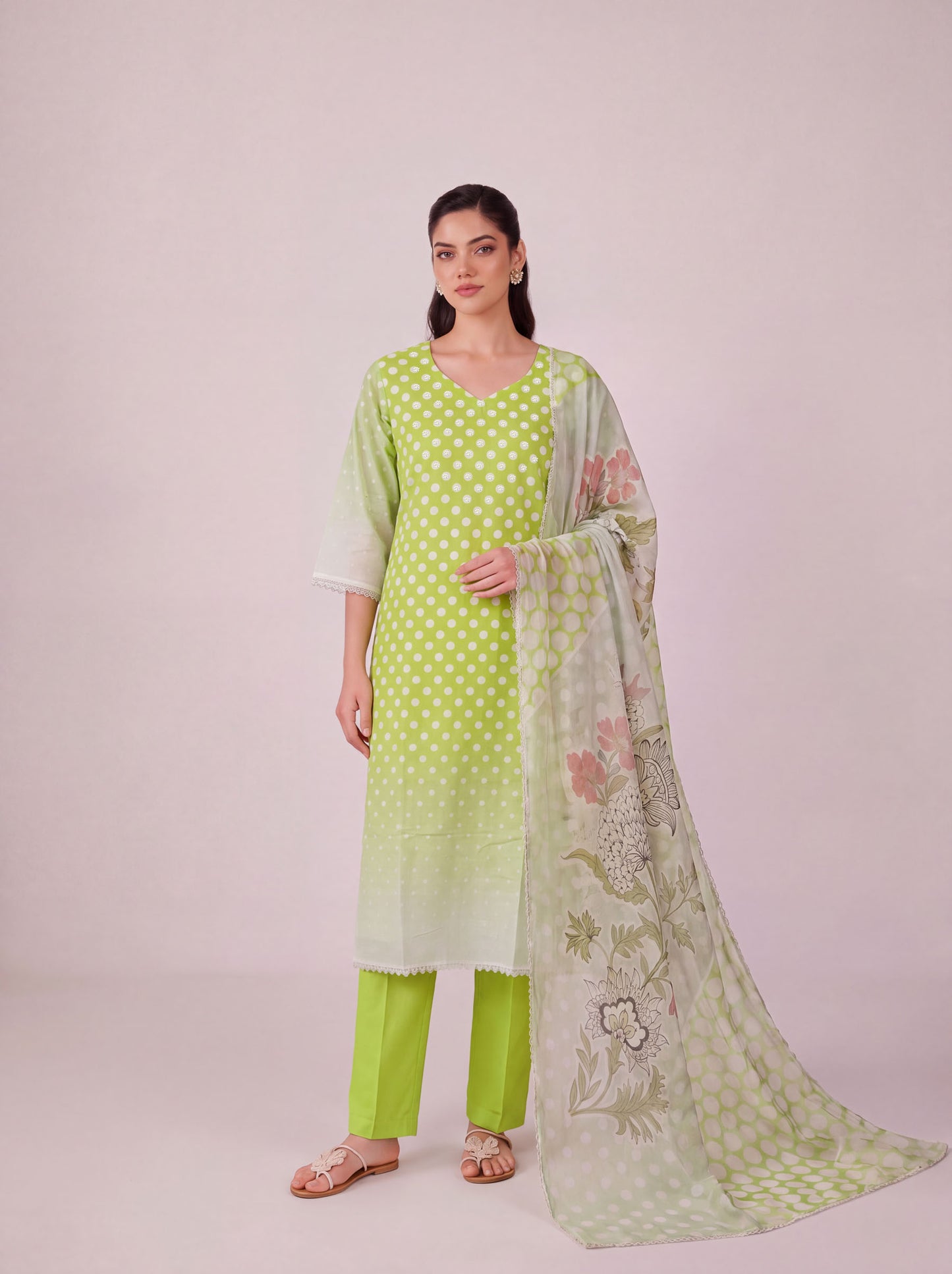 Pankhuri - Pea Green Cotton Cambric Kurta Set