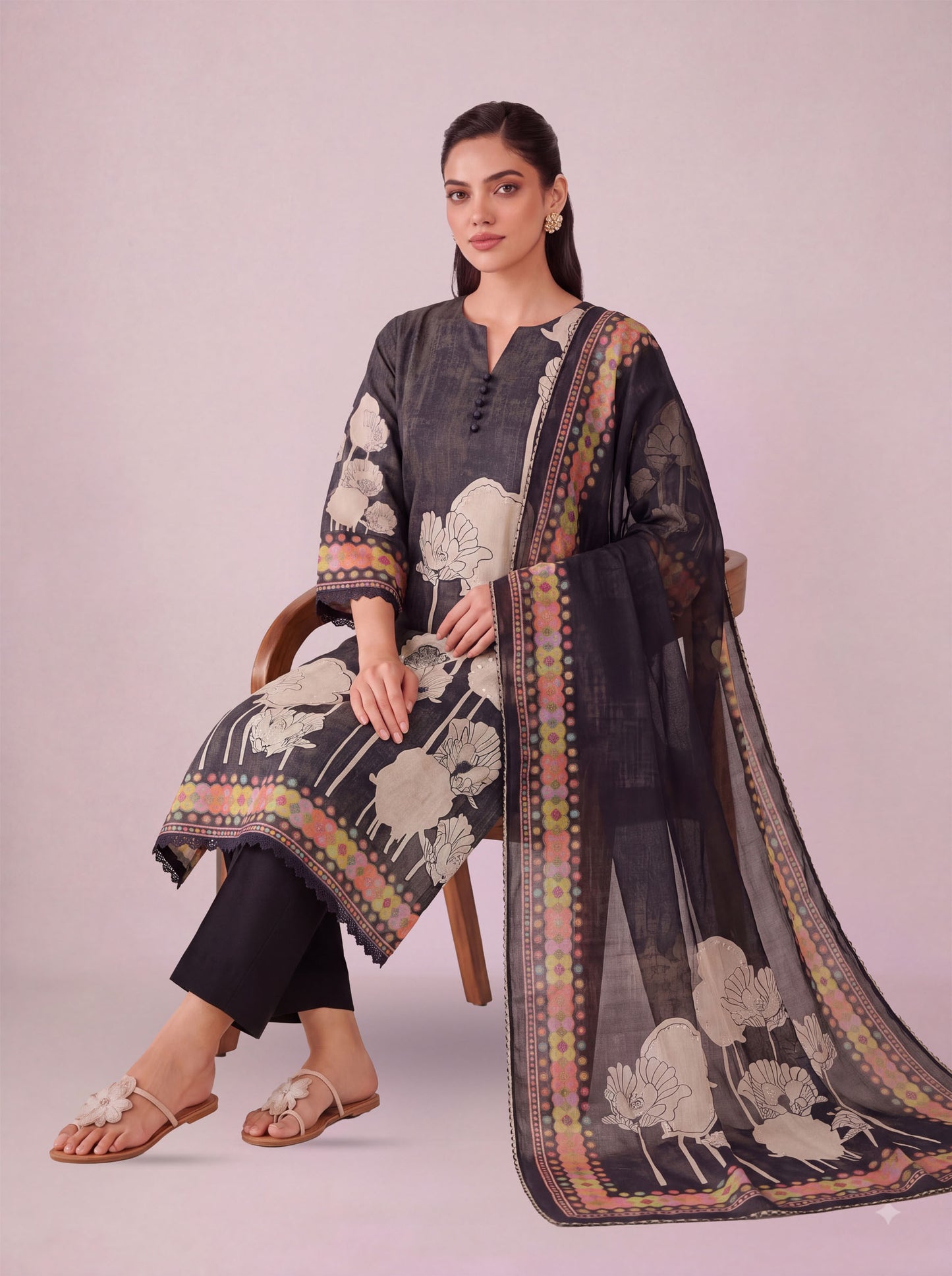 Kaya - Iron Black Cotton Cambric Kurta Set