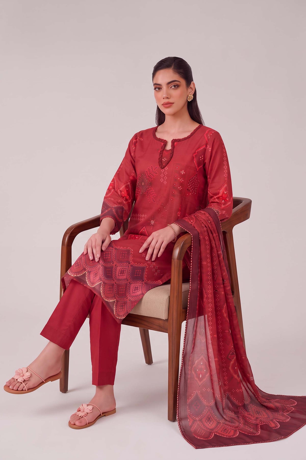 Madhuban - Cherry Red Cotton Cambric Kurta Set