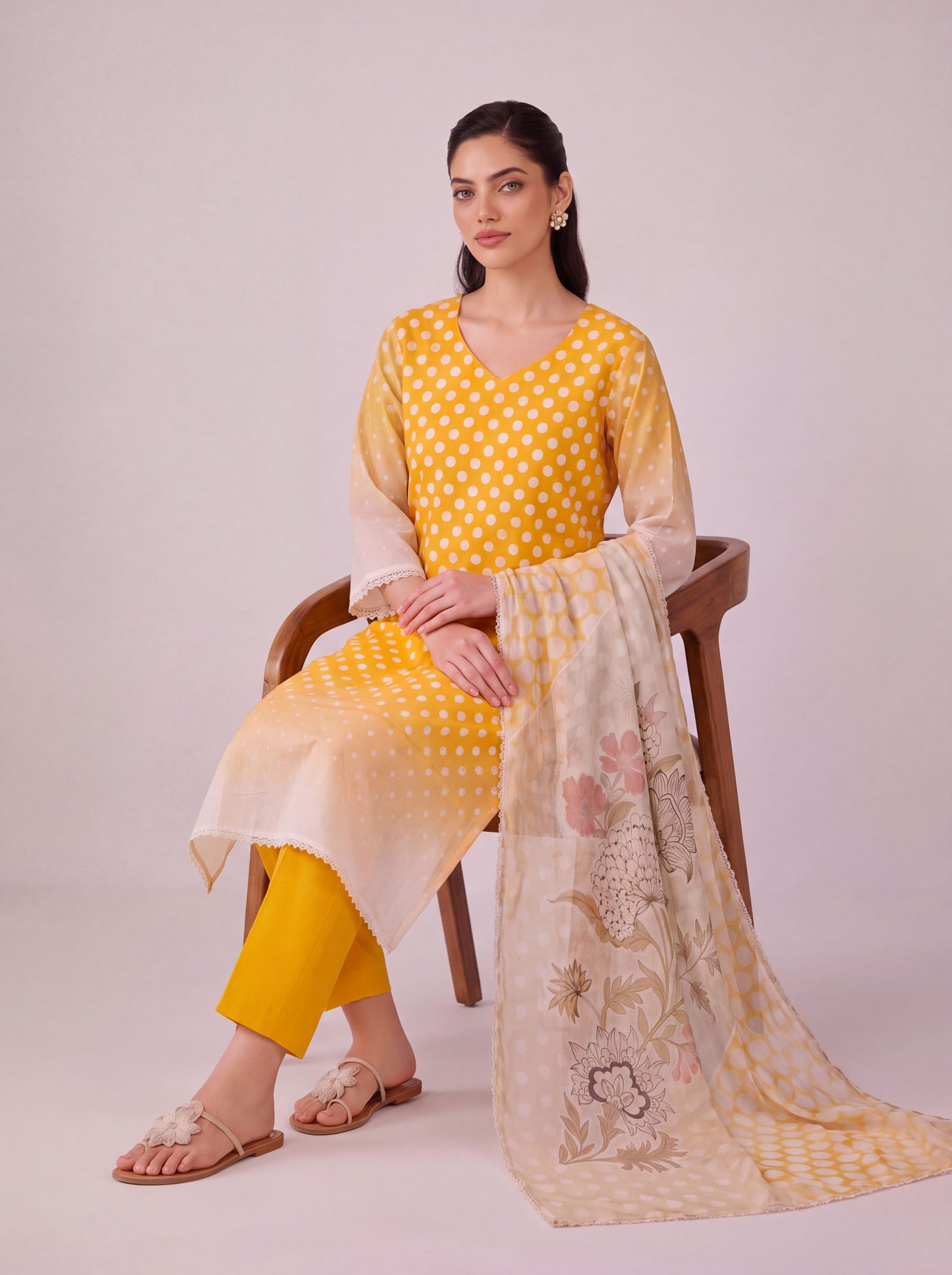 Pankhuri - Bright Yellow Cotton Cambric Kurta Set
