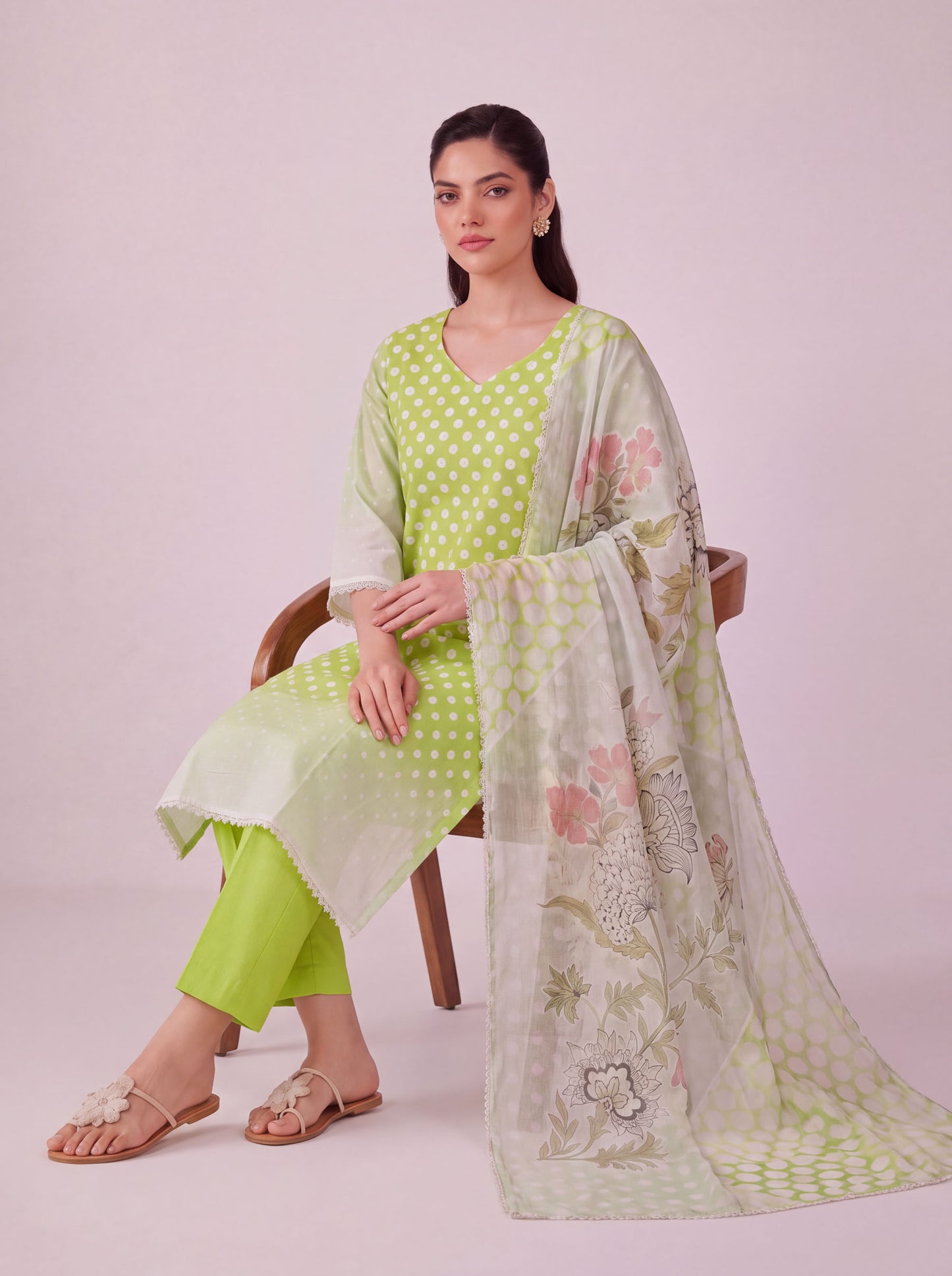 Pankhuri - Pea Green Cotton Cambric Kurta Set
