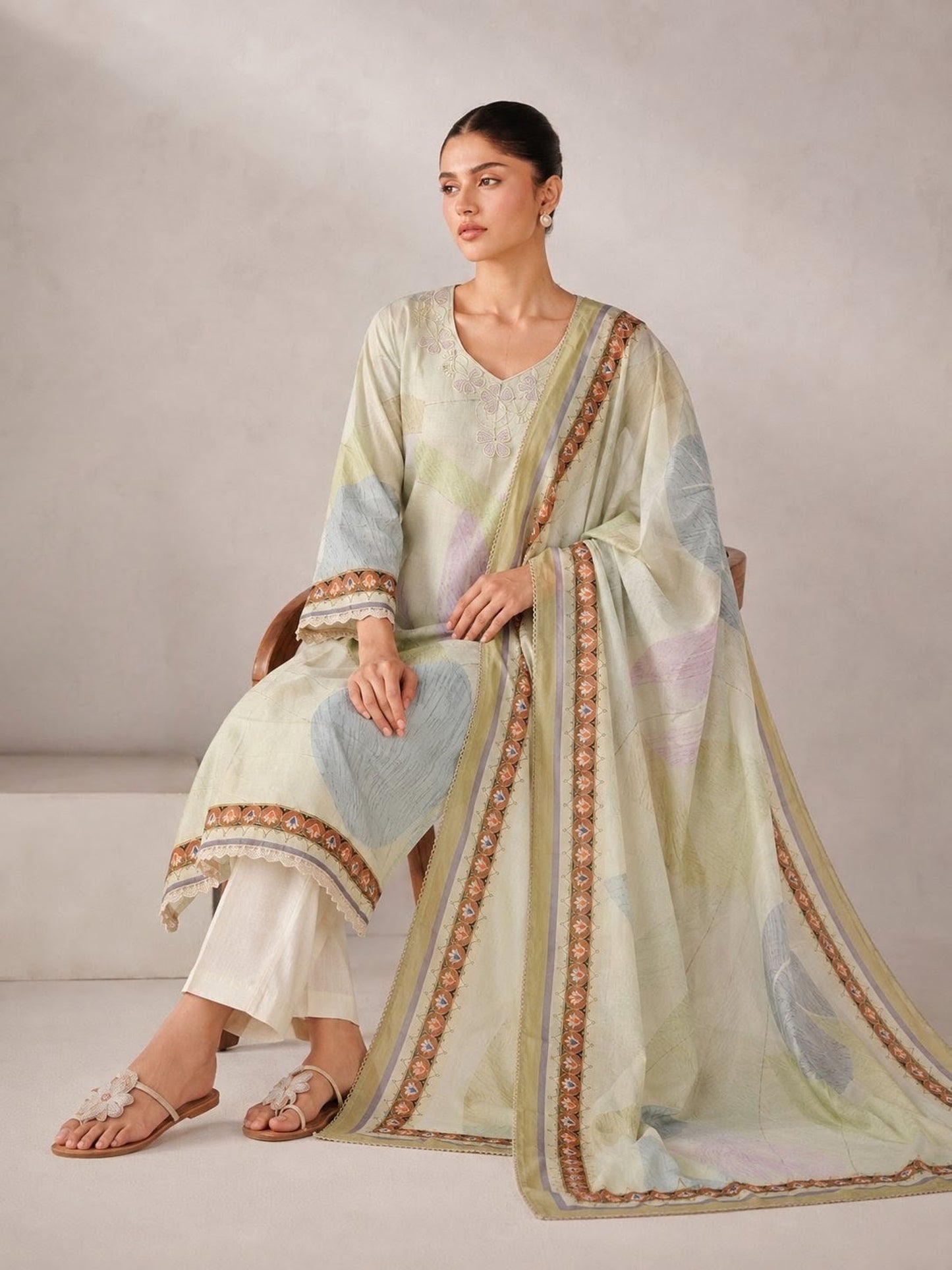 Pankhuri - Pastel Yellow Cotton Cambric Kurta Set