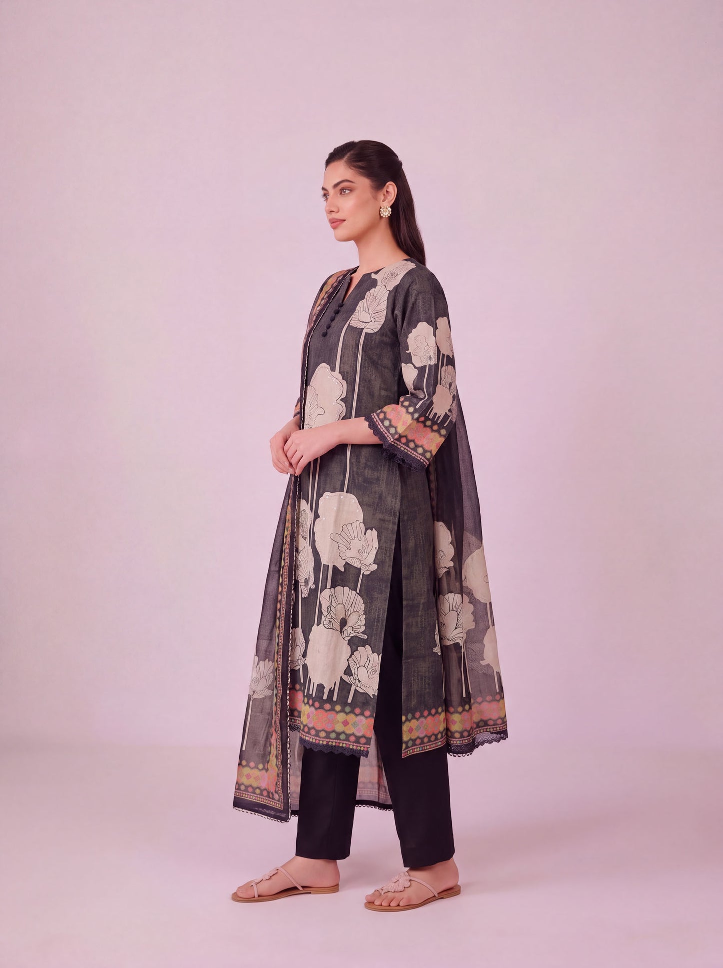 Kaya - Iron Black Cotton Cambric Kurta Set